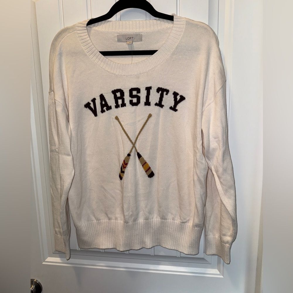 LOFT Varsity Crew Neck Sweater size large